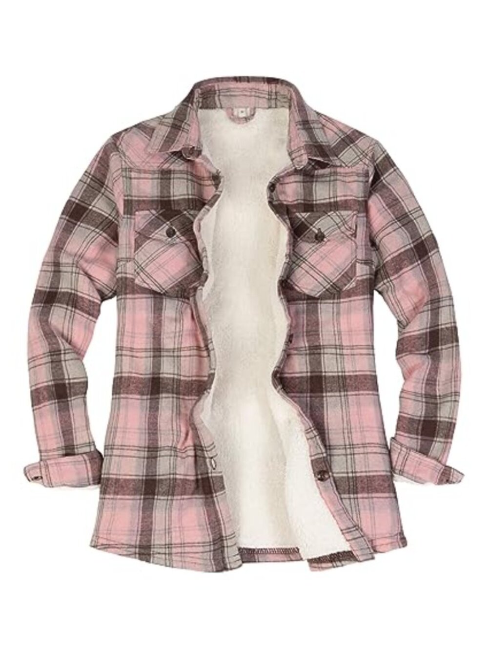 Sherpa Lined Flannel Jacket Plaid Button Down Fuzzy Shirt Women's Winter Coat